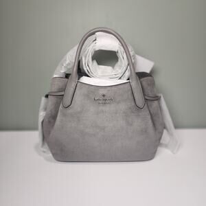 NWT KATE SPADE KM141 DUMPLING SMALL SATCHEL SHOULDER BAG GREY SUEDE SILVER